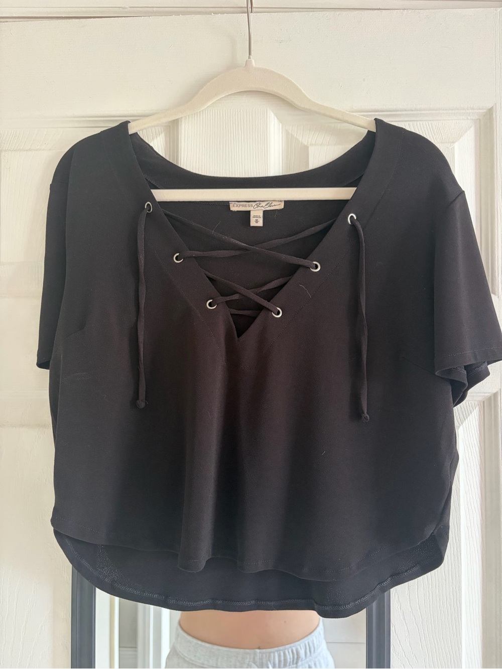 Express Black Lace-Up Short-Sleeve Top
